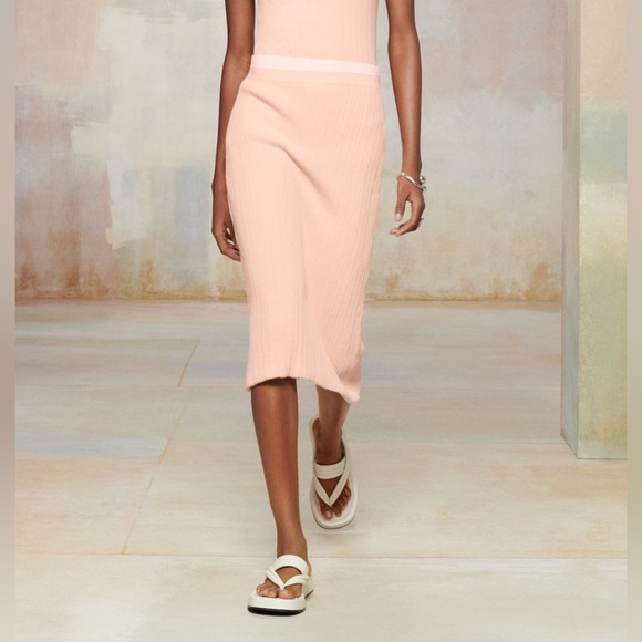New Zara $129 SRPLS Midi Salmon Skirt 4566/421 SKRT KNT 10 Small Large - Picture 1 of 10